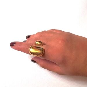 Contemporary Chunky High-Polished Gold-Tone Geometric Stainless Steel Ring